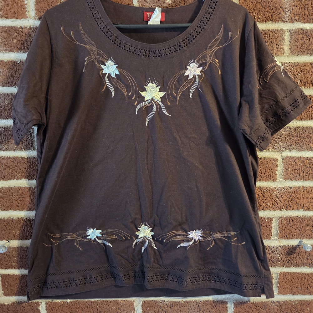 Boxy Brown Short Sleeve Embellished Tee